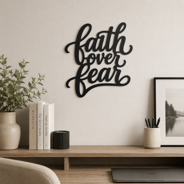 Faith Over Fear Metal Wall Art – Christian Inspirational Sign