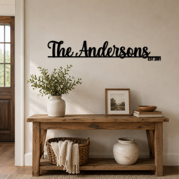 Personalized Family Name Metal Sign with Established Year – Script Style