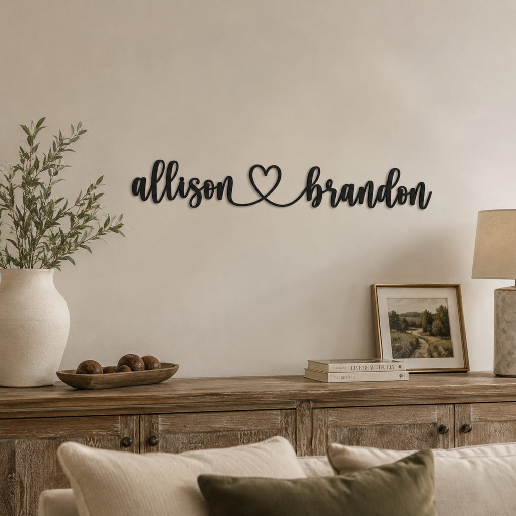 Personalized Couple Name Metal Sign with Heart – Custom Wedding Wall Decor