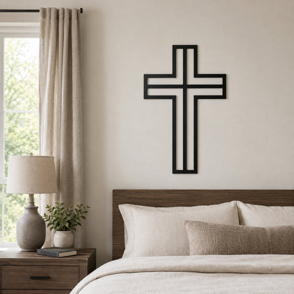 Modern Christian Cross Metal Wall Art – Minimalist Faith Decor