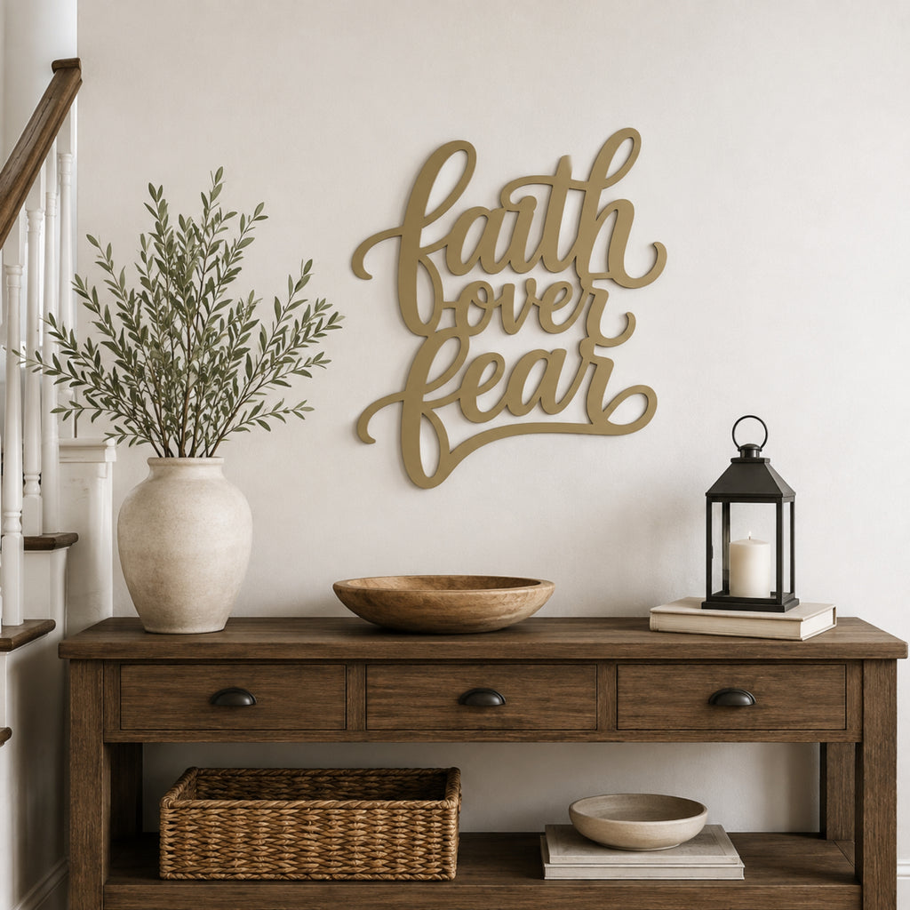 Faith Over Fear Metal Wall Art – Christian Inspirational Sign