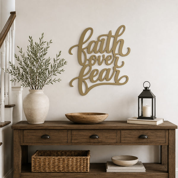 Faith Over Fear Metal Wall Art – Christian Inspirational Sign