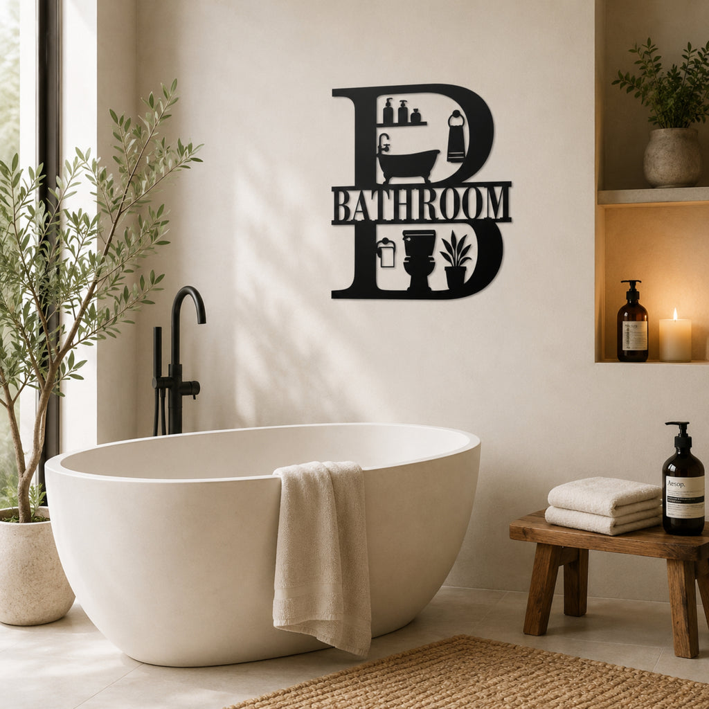 Bathroom Metal Wall Sign – Farmhouse Bathroom Wall Decor