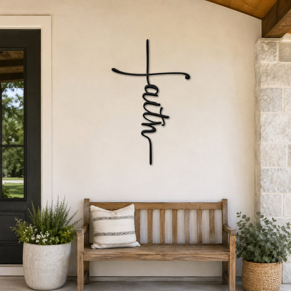Faith Cross Metal Wall Art – Minimalist Christian Decor
