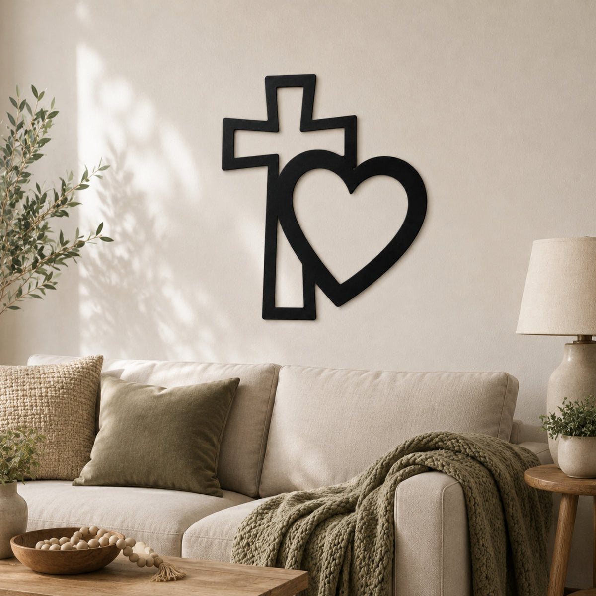 Cross & Heart Metal Wall Art – Christian Faith Love Decor