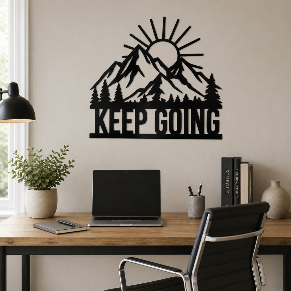 Keep Going Mountain Metal Wall Art – Inspirational Nature Decor
