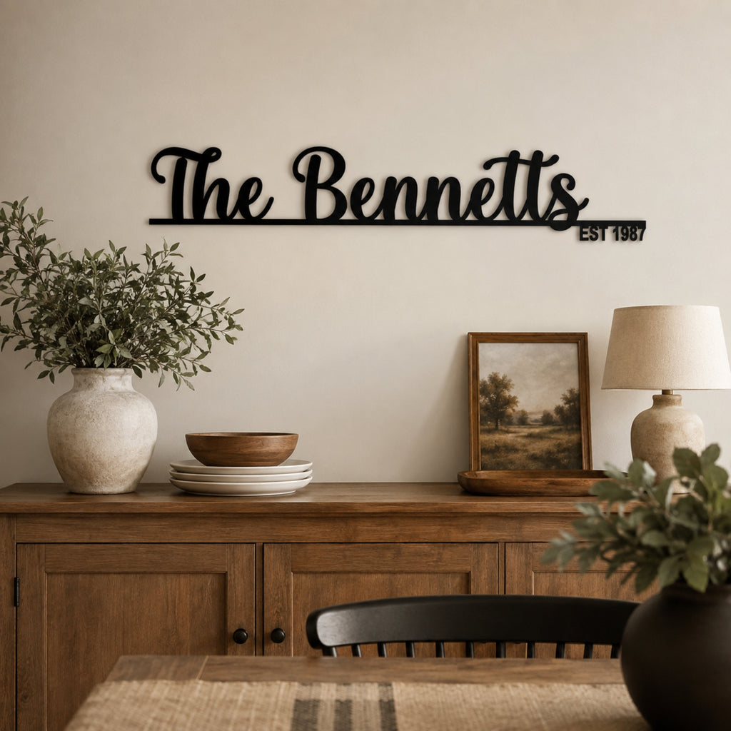 Personalized Family Name Metal Sign with Established Year – Script Style