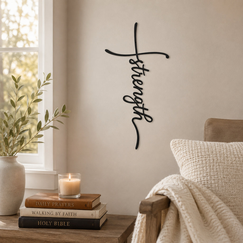 Strength Cross Metal Wall Art – Christian Faith Wall Decor