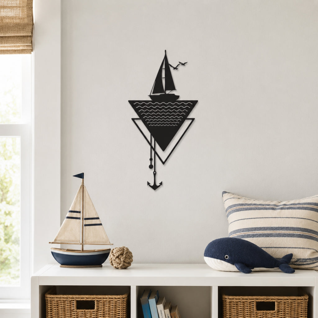 Modern Sailboat Metal Wall Art with Anchor – Nautical Coastal Decor