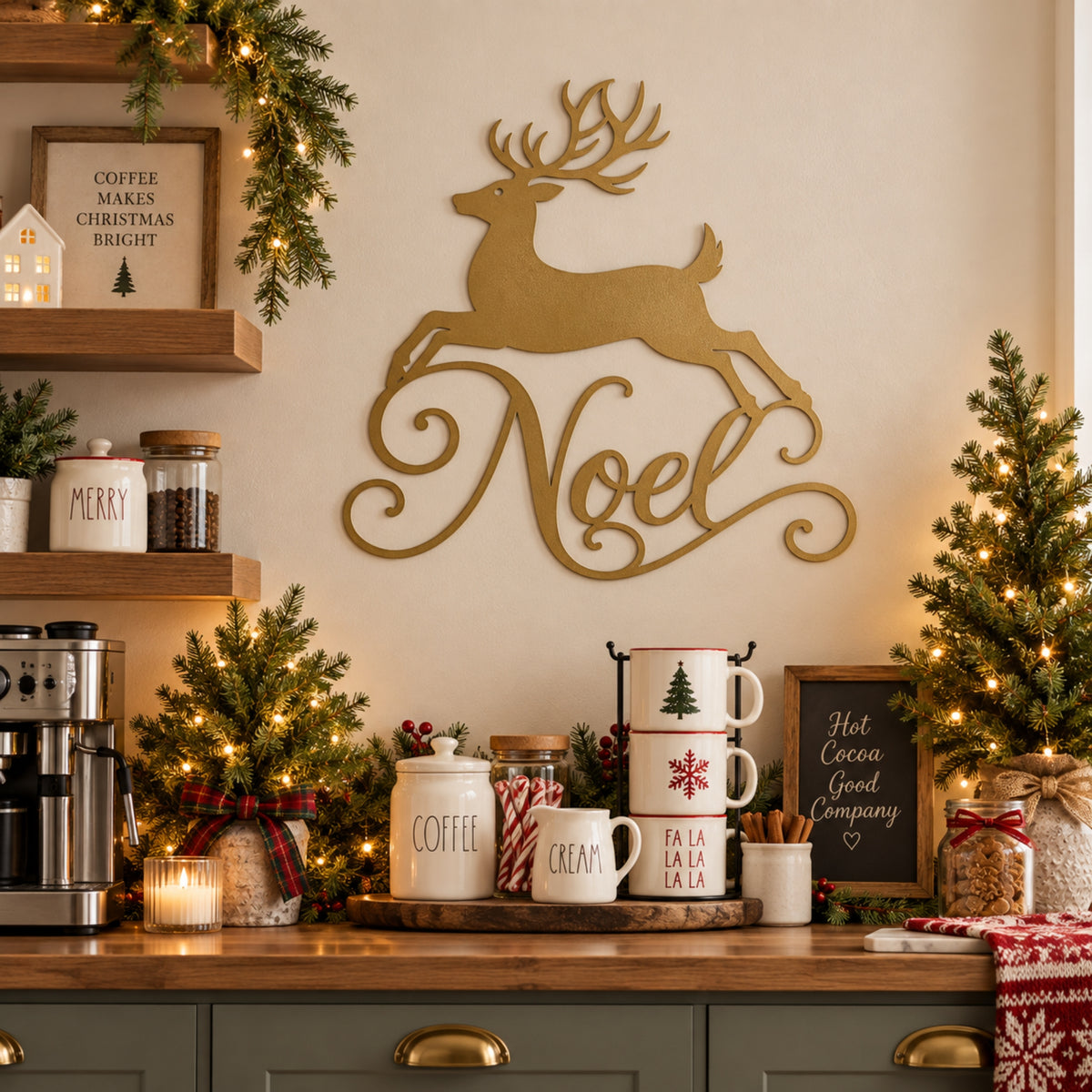 Noel Reindeer Metal Wall Art – Christmas Metal Sign