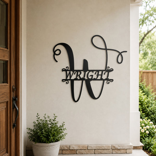 Personalized Script Monogram Family Name Sign – Custom Initial Metal Wall Art