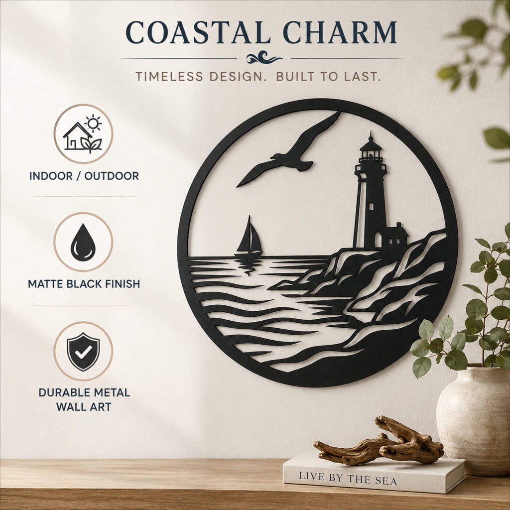 Lighthouse Metal Wall Art – Nautical Coastal Decor