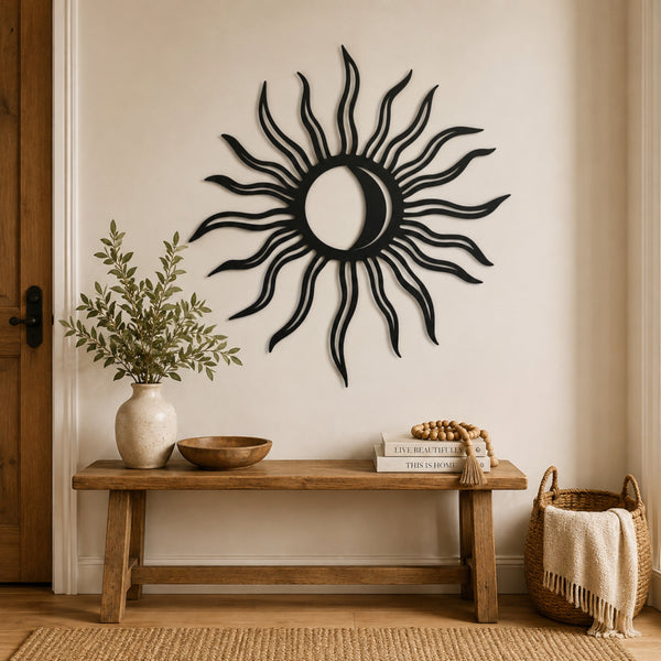 Sun & Moon Metal Wall Art – Celestial Boho Decor