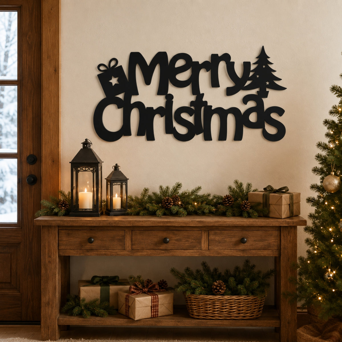 Merry Christmas Metal Wall Art – Gift & Christmas Tree Holiday Sign Main image