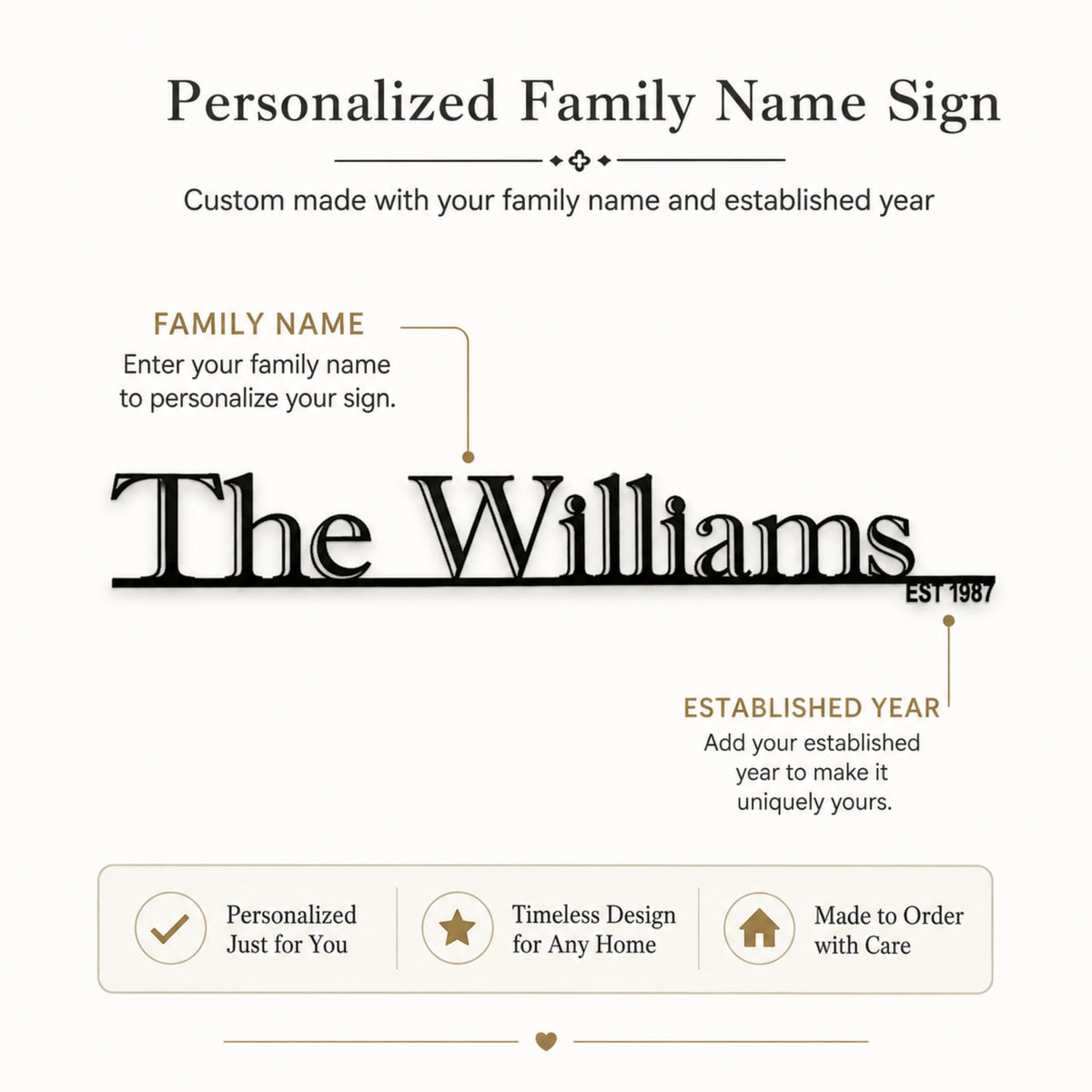 Personalized Family Name Metal Sign with Established Year – Classic Serif Design