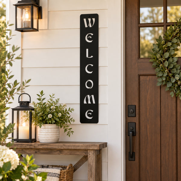 Modern Welcome Metal Sign – Vertical or Horizontal Porch Decor
