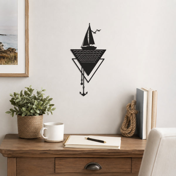 Modern Sailboat Metal Wall Art with Anchor – Nautical Coastal Decor