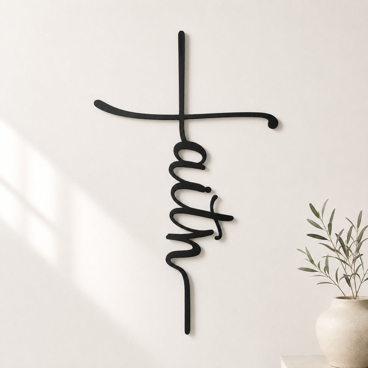Faith Cross Metal Wall Art – Minimalist Christian Decor