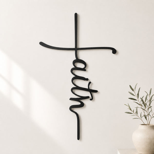 Faith Cross Metal Wall Art – Minimalist Christian Decor