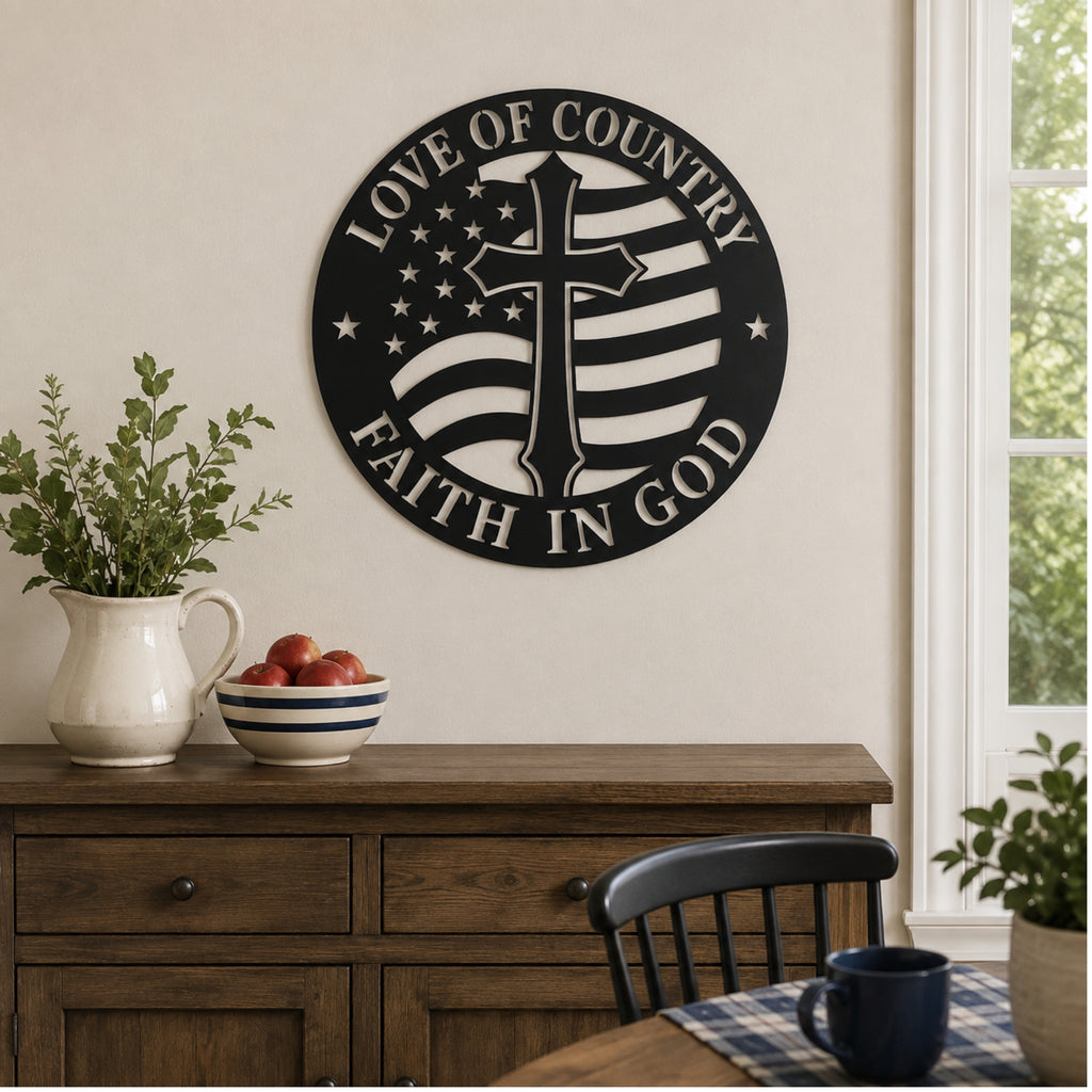 Love of Country Faith in God Metal Wall Art – Christian Patriotic Decor