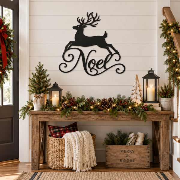 Noel Reindeer Metal Wall Art – Christmas Metal Sign