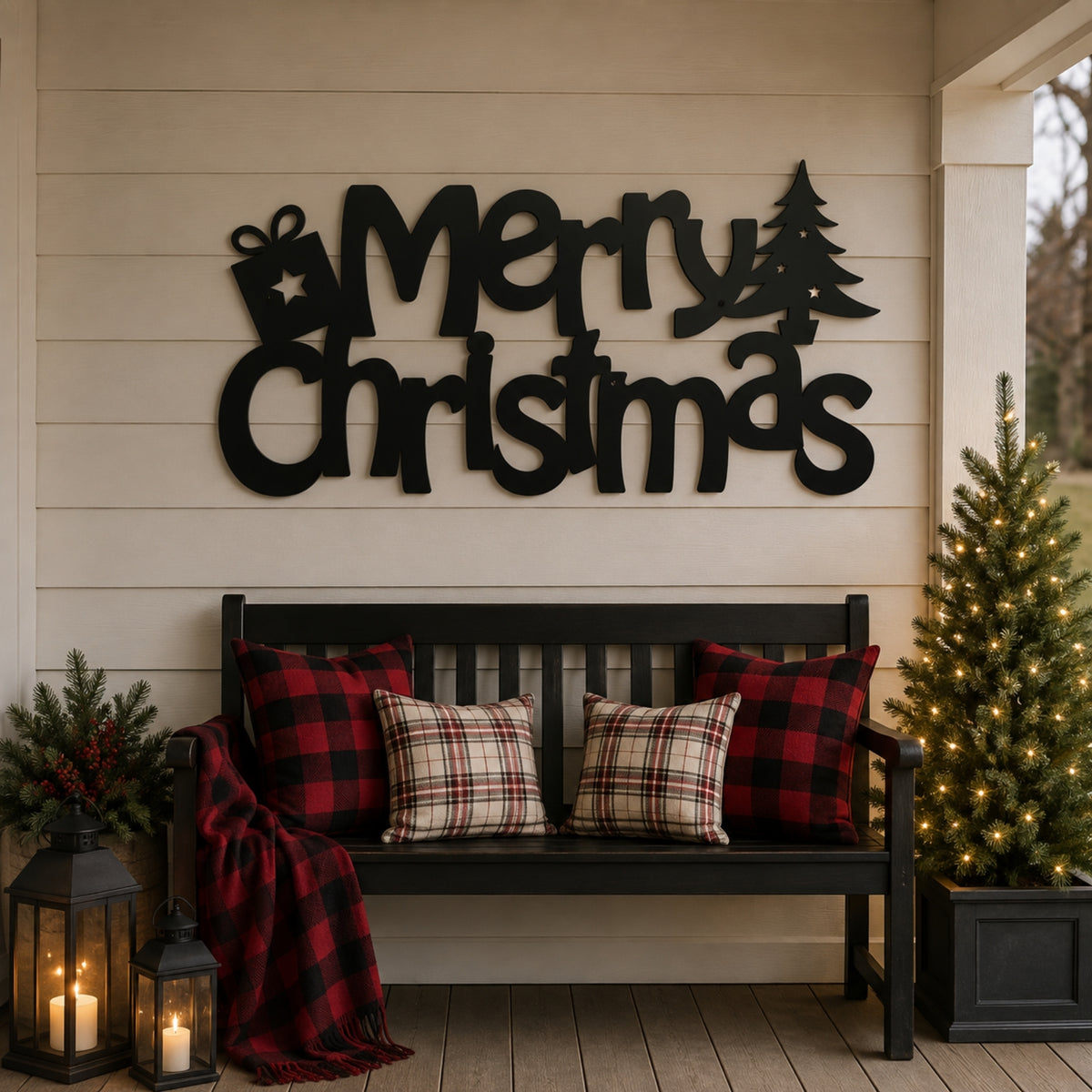 Merry Christmas Metal Wall Art – Gift & Christmas Tree Holiday Sign