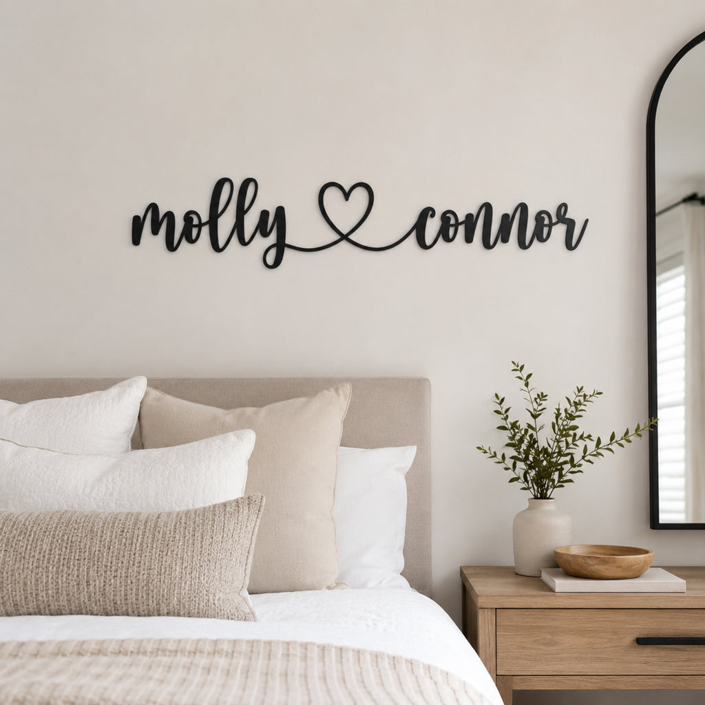 Personalized Couple Name Metal Sign with Heart – Custom Wedding Wall Decor
