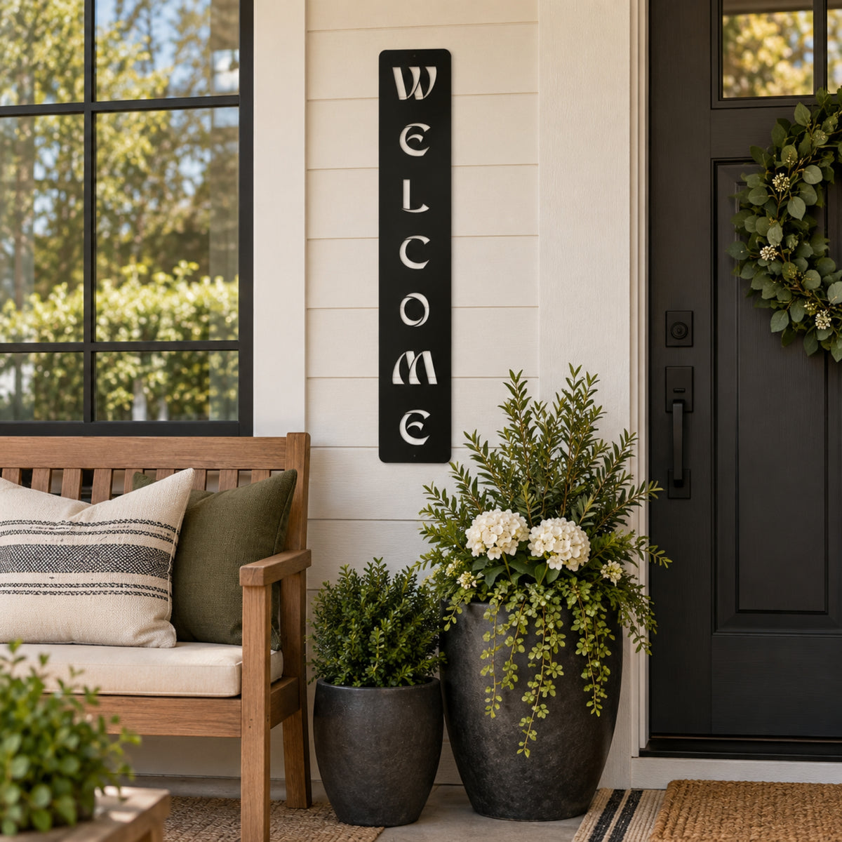 Modern Welcome Metal Sign – Vertical or Horizontal Porch Decor