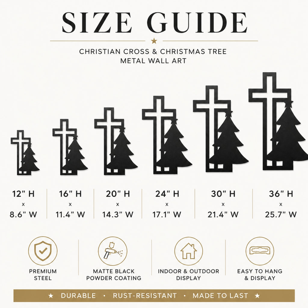 Christian Cross & Christmas Tree Metal Wall Art – Holiday Faith Decor