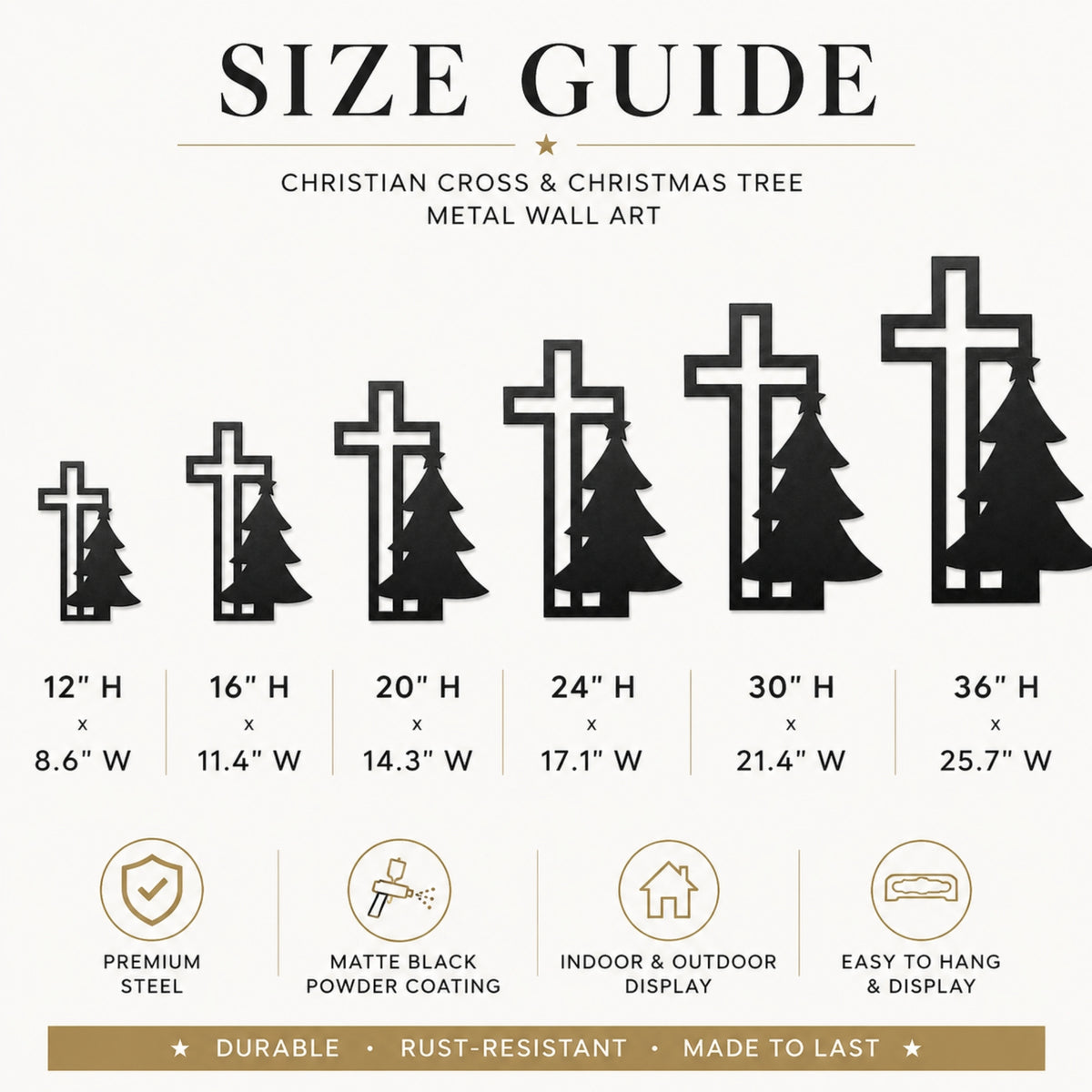 Christian Cross & Christmas Tree Metal Wall Art – Holiday Faith Decor