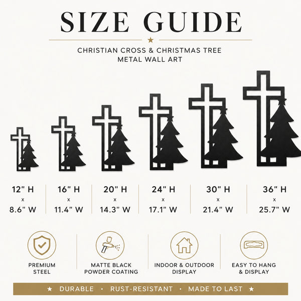 Christian Cross & Christmas Tree Metal Wall Art – Holiday Faith Decor