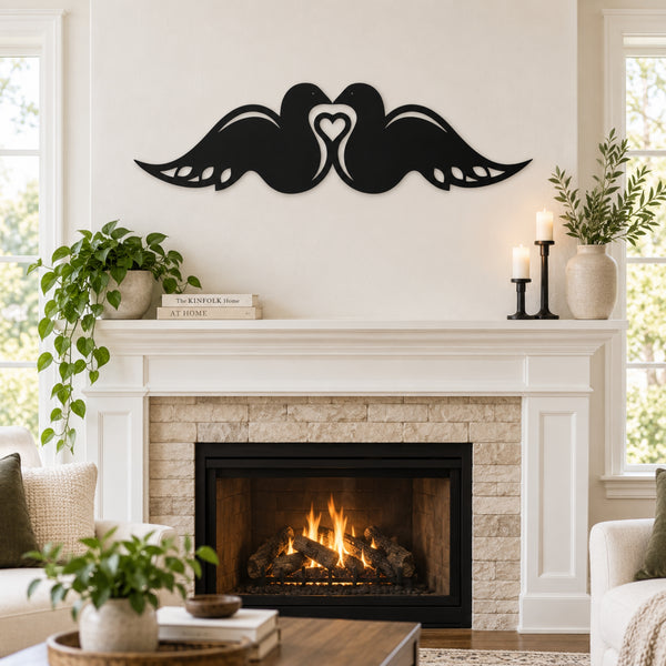 Swan Couple Metal Wall Art – Romantic Love Birds Wall Decor