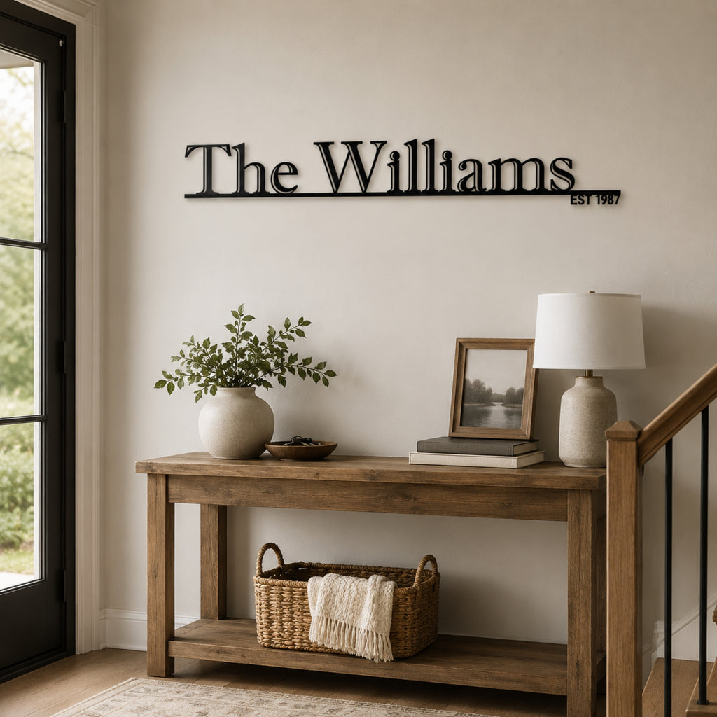 Personalized Family Name Metal Sign with Established Year – Classic Serif Design