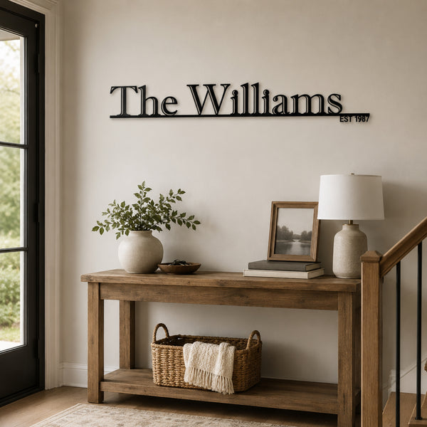 Personalized Family Name Metal Sign with Established Year – Classic Serif Design