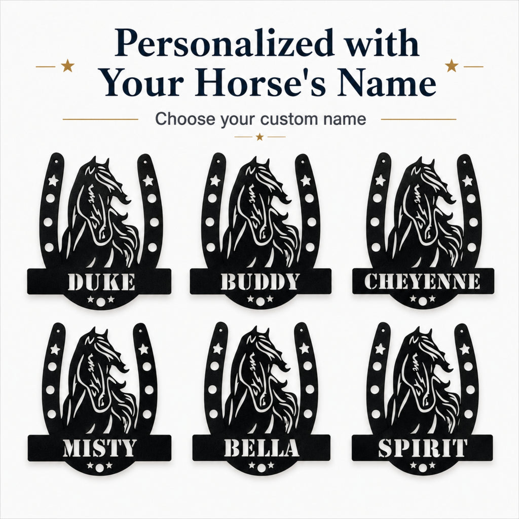 Personalized Horse Name Metal Sign – Horseshoe Equestrian Wall Art