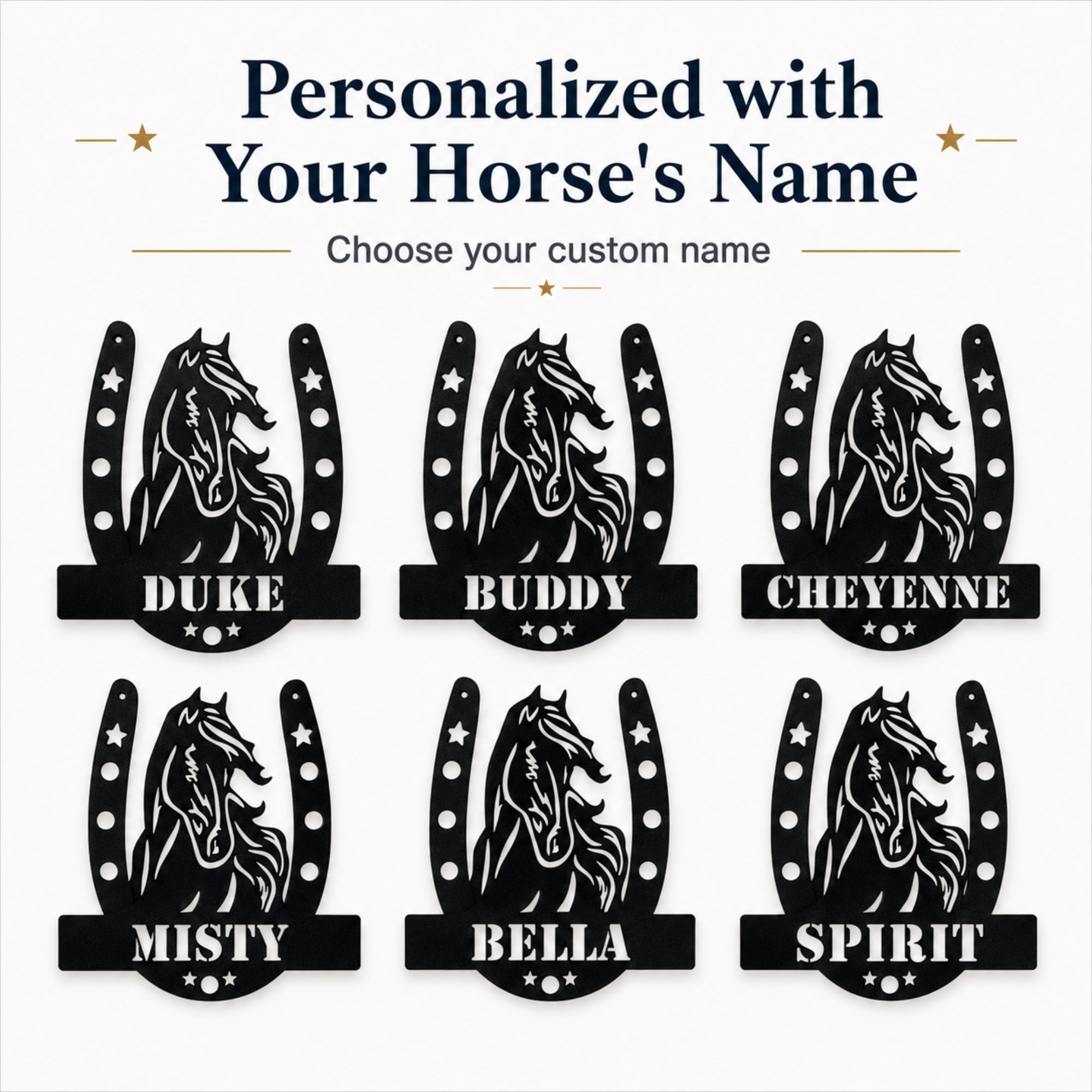 Personalized Horse Name Metal Sign – Horseshoe Equestrian Wall Art