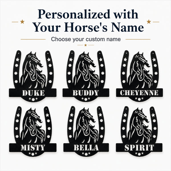 Personalized Horse Name Metal Sign – Horseshoe Equestrian Wall Art