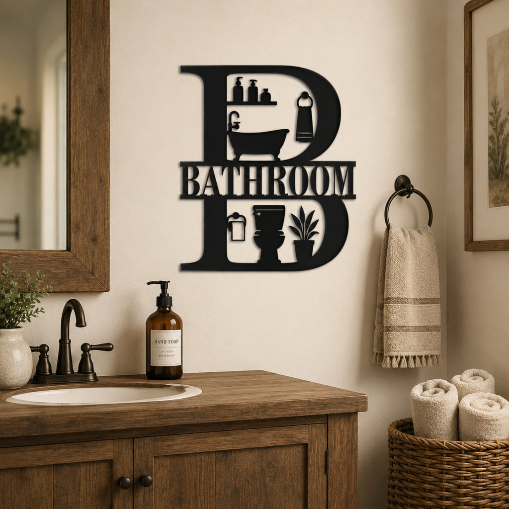 Bathroom Metal Wall Sign – Farmhouse Bathroom Wall Decor