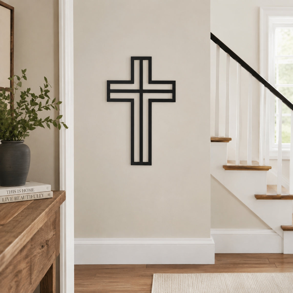 Modern Christian Cross Metal Wall Art – Minimalist Faith Decor