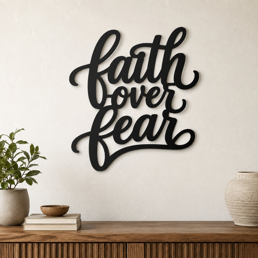 Faith Over Fear Metal Wall Art – Christian Inspirational Sign