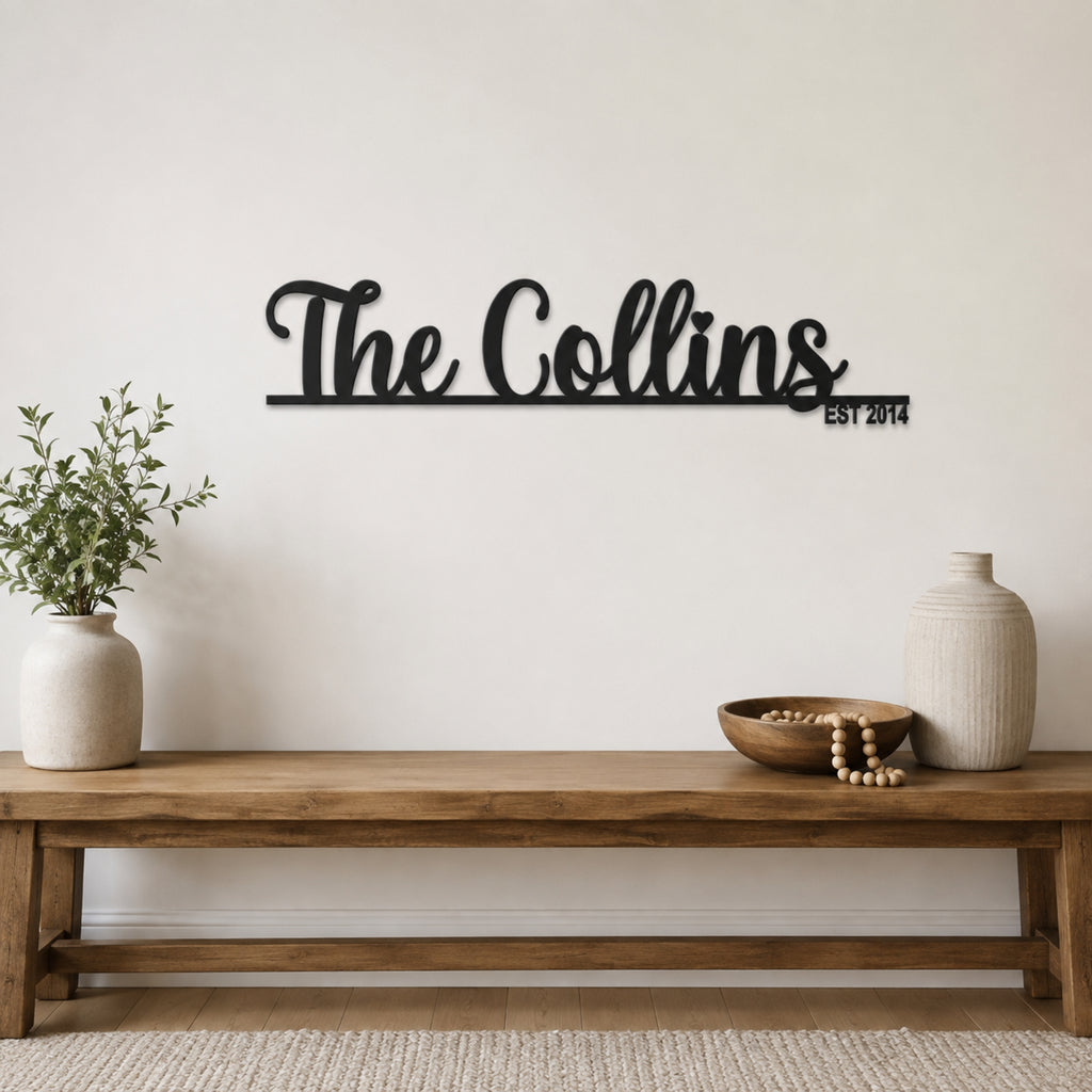 Personalized Family Name Metal Sign with Established Year – Script Style