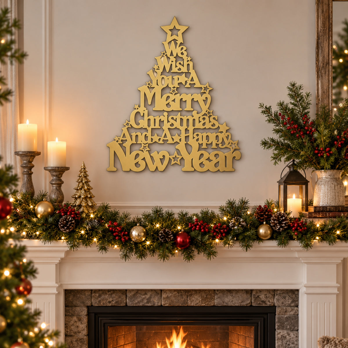 Merry Christmas Metal Wall Art – Christmas Tree Holiday Sign