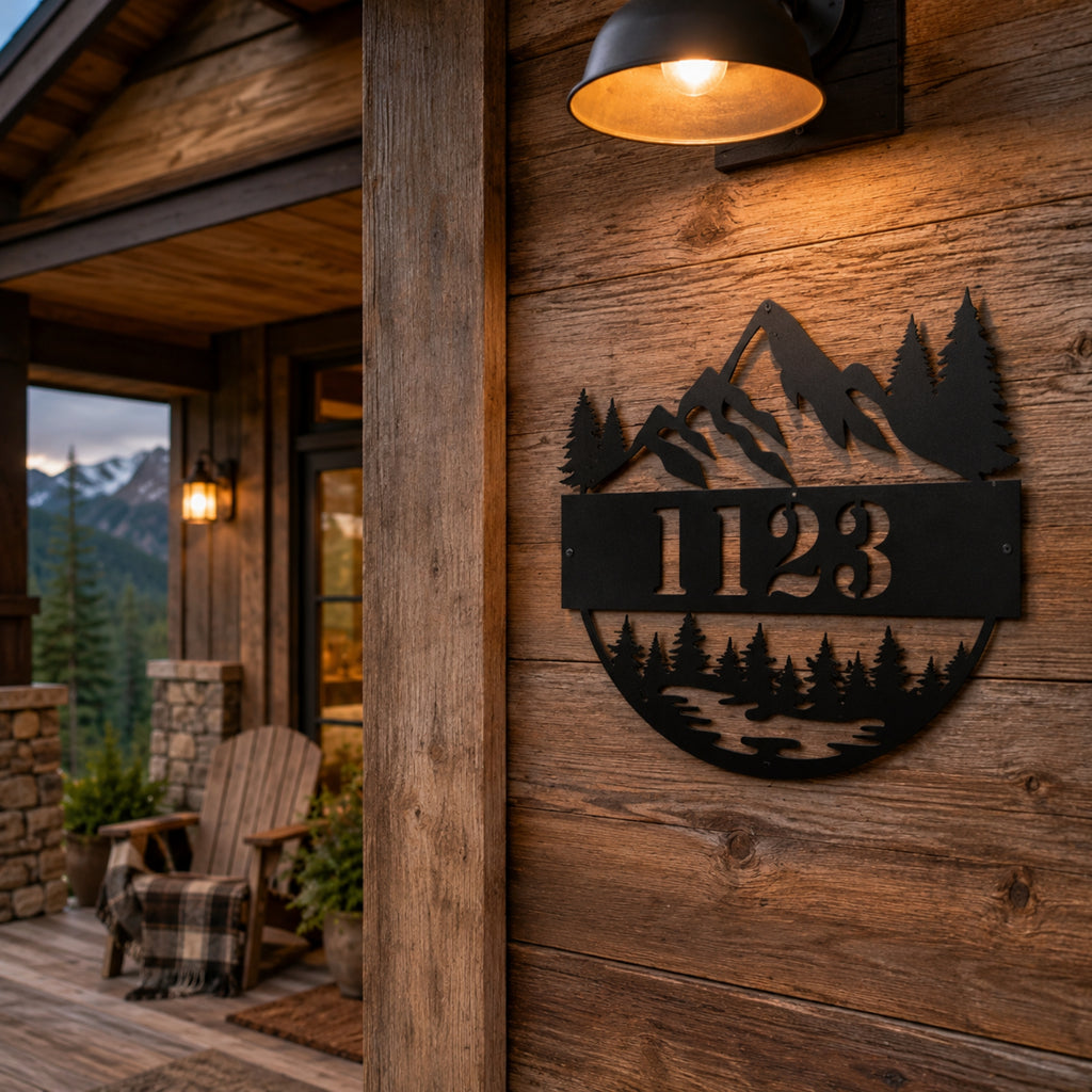Personalized Mountain House Number Sign