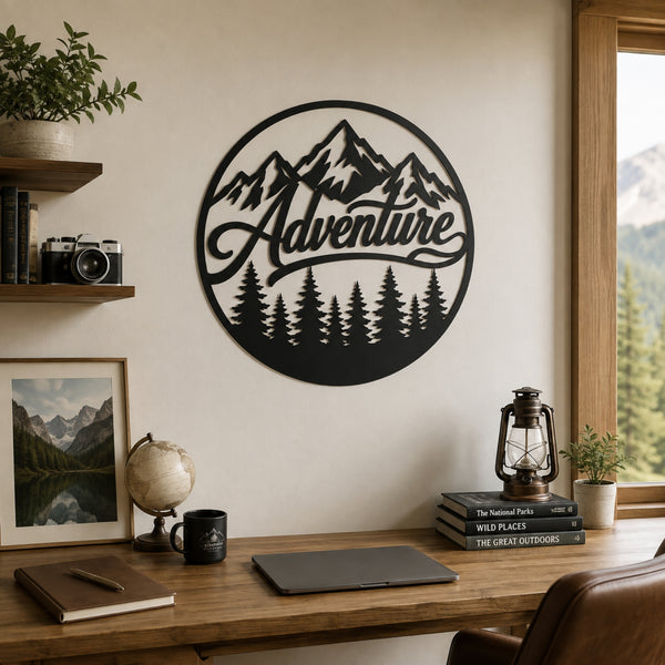 Adventure Mountain Metal Wall Art – Forest & Pine Tree Decor