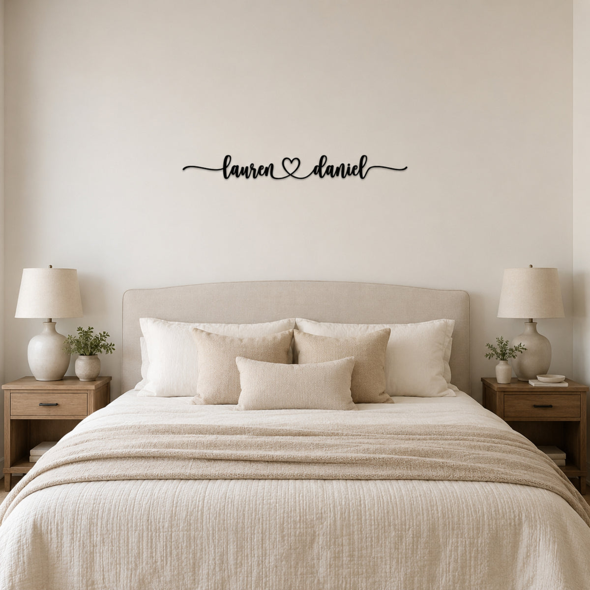 Personalized Couple Name Metal Sign with Heart – Extended Flourish Script