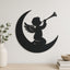 Angel on Moon Metal Wall Art – Celestial Nursery Decor