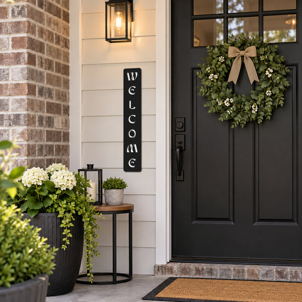 Modern Welcome Metal Sign – Vertical or Horizontal Porch Decor
