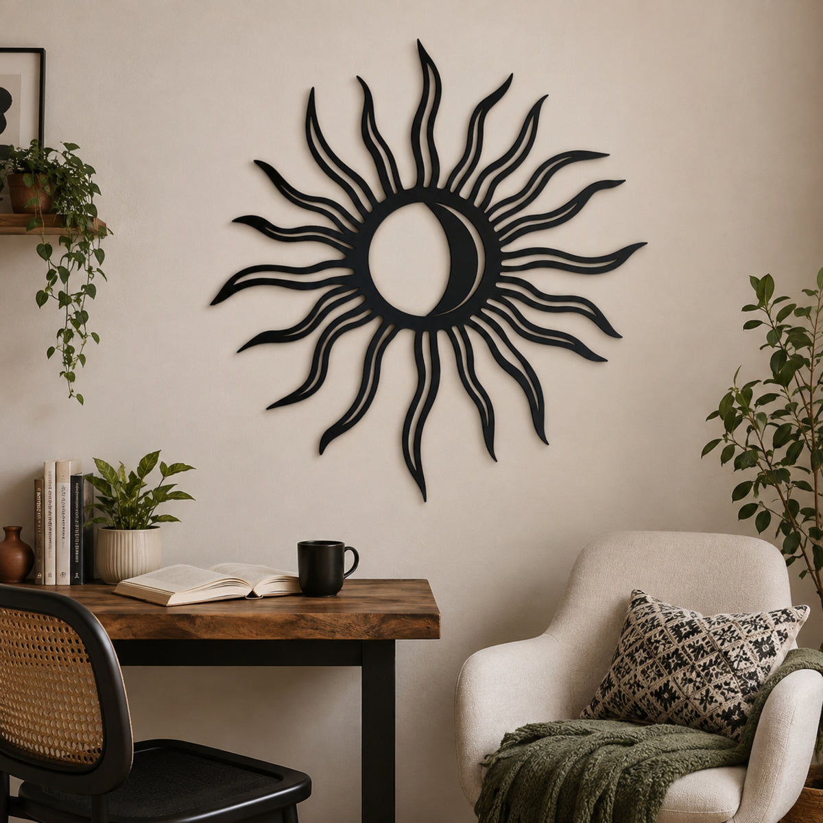 Sun & Moon Metal Wall Art – Celestial Boho Decor