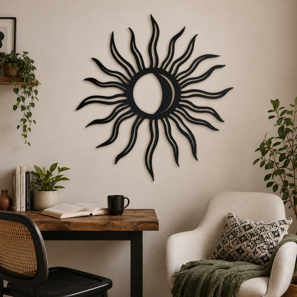 Sun & Moon Metal Wall Art – Celestial Boho Decor