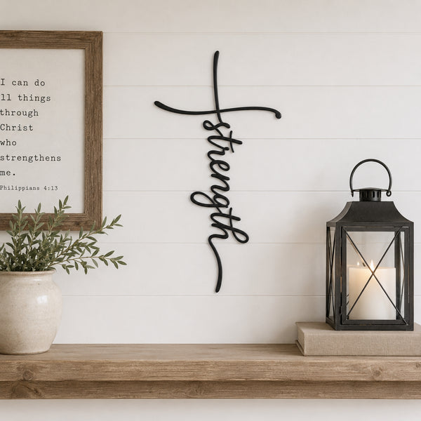 Strength Cross Metal Wall Art – Christian Faith Wall Decor